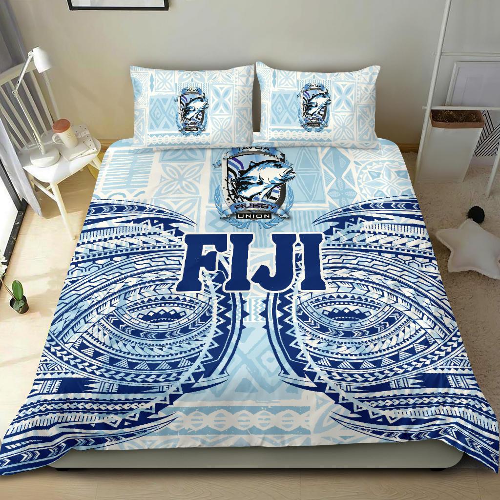 Fiji Tavua Rugby Tapa Bedding Set Polynesian Blue - Vibe Hoodie Shop