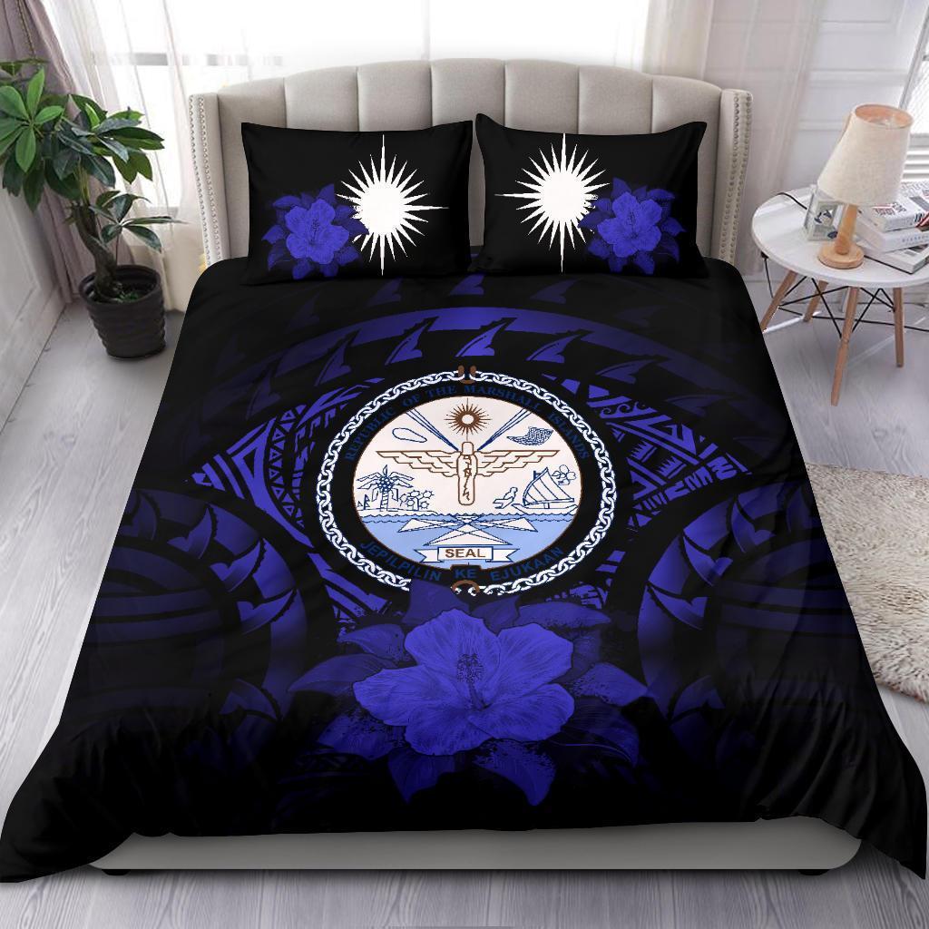 Marshall Islands Dark Blue Hibiscus Bedding Set - Vibe Hoodie Shop