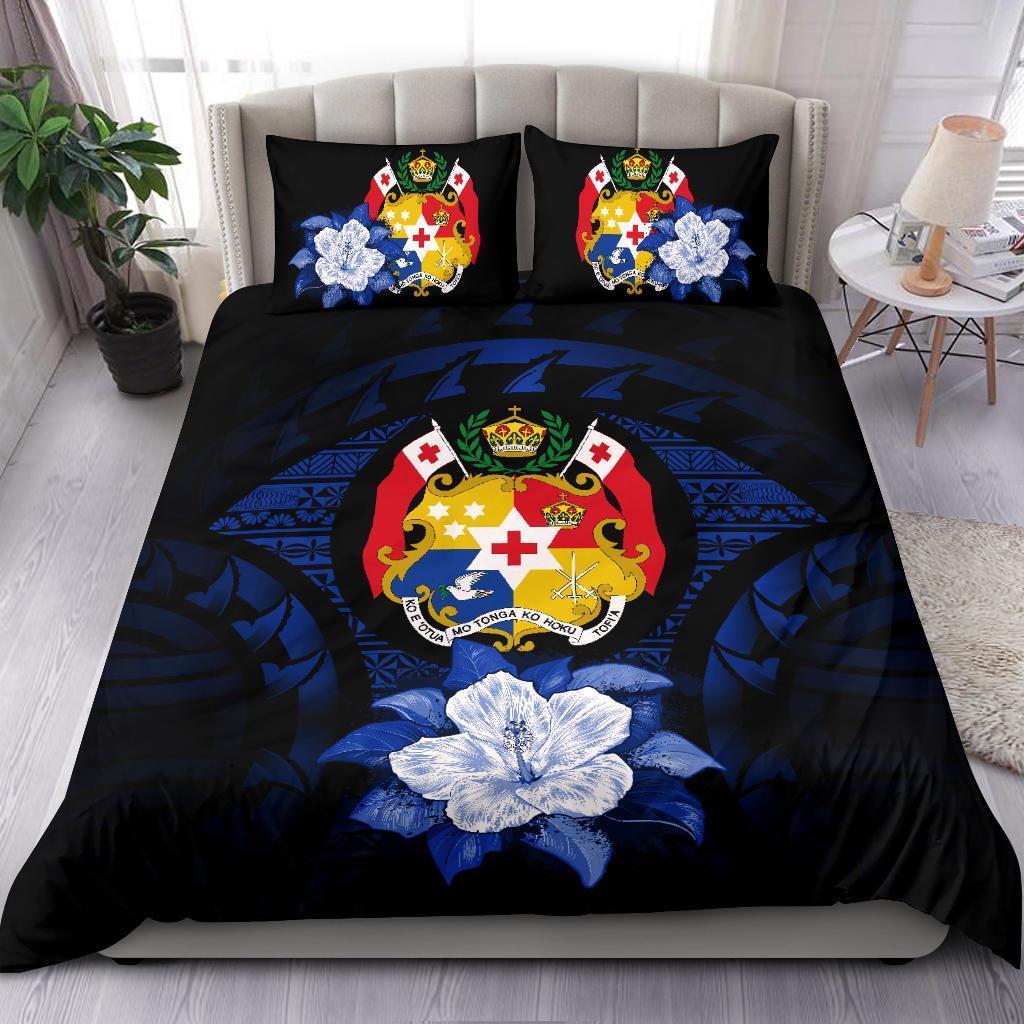 Tonga Dark Blue Hibiscus Bedding Set - Vibe Hoodie Shop