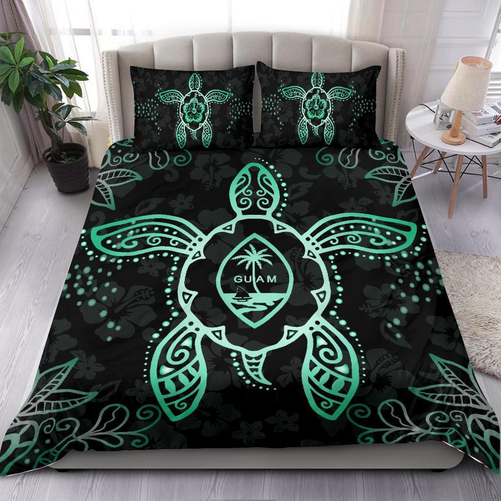 Guam Bedding Set - Turtle Hibiscus Turquoise - Vibe Hoodie Shop