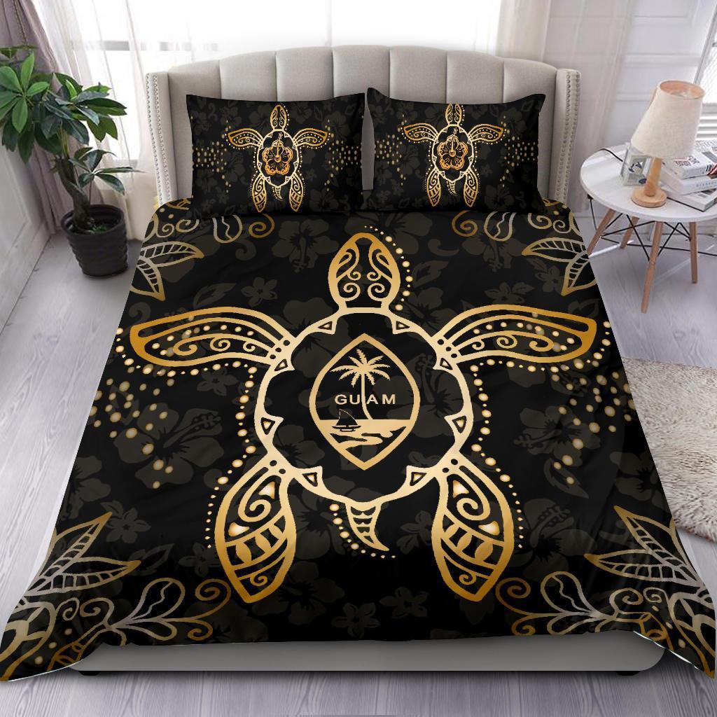 Guam Bedding Set - Turtle Hibiscus Gold - Vibe Hoodie Shop