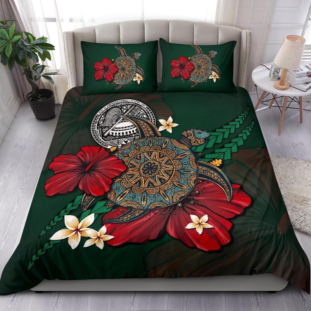 American Samoa Bedding Set - Green Turtle Tribal - Vibe Hoodie Shop