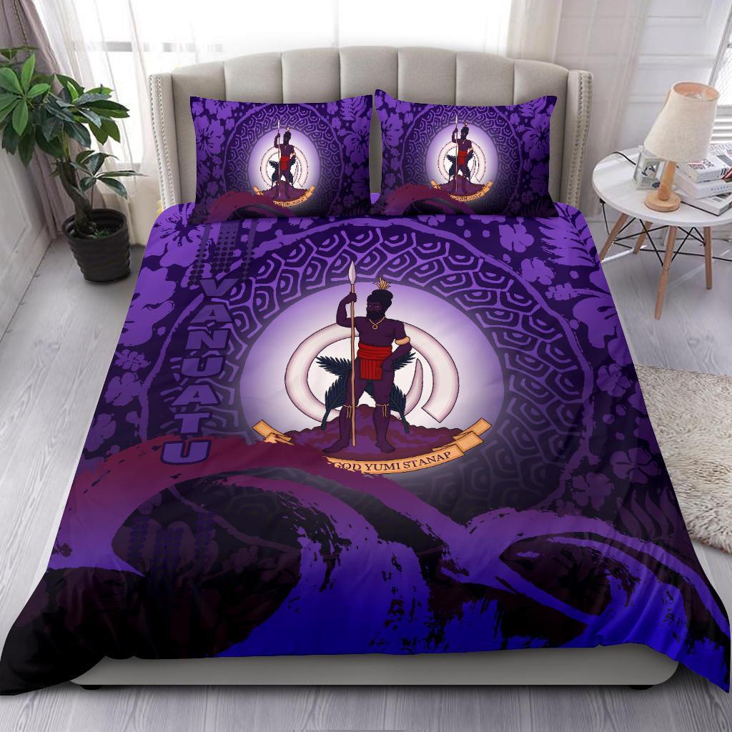 Vanuatu Bedding Set - Wave And Hibiscus Purple - Vibe Hoodie Shop