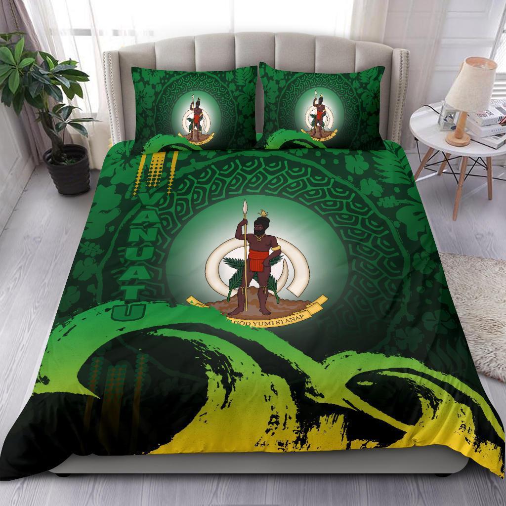 Vanuatu Bedding Set - Wave And Hibiscus Green - Vibe Hoodie Shop