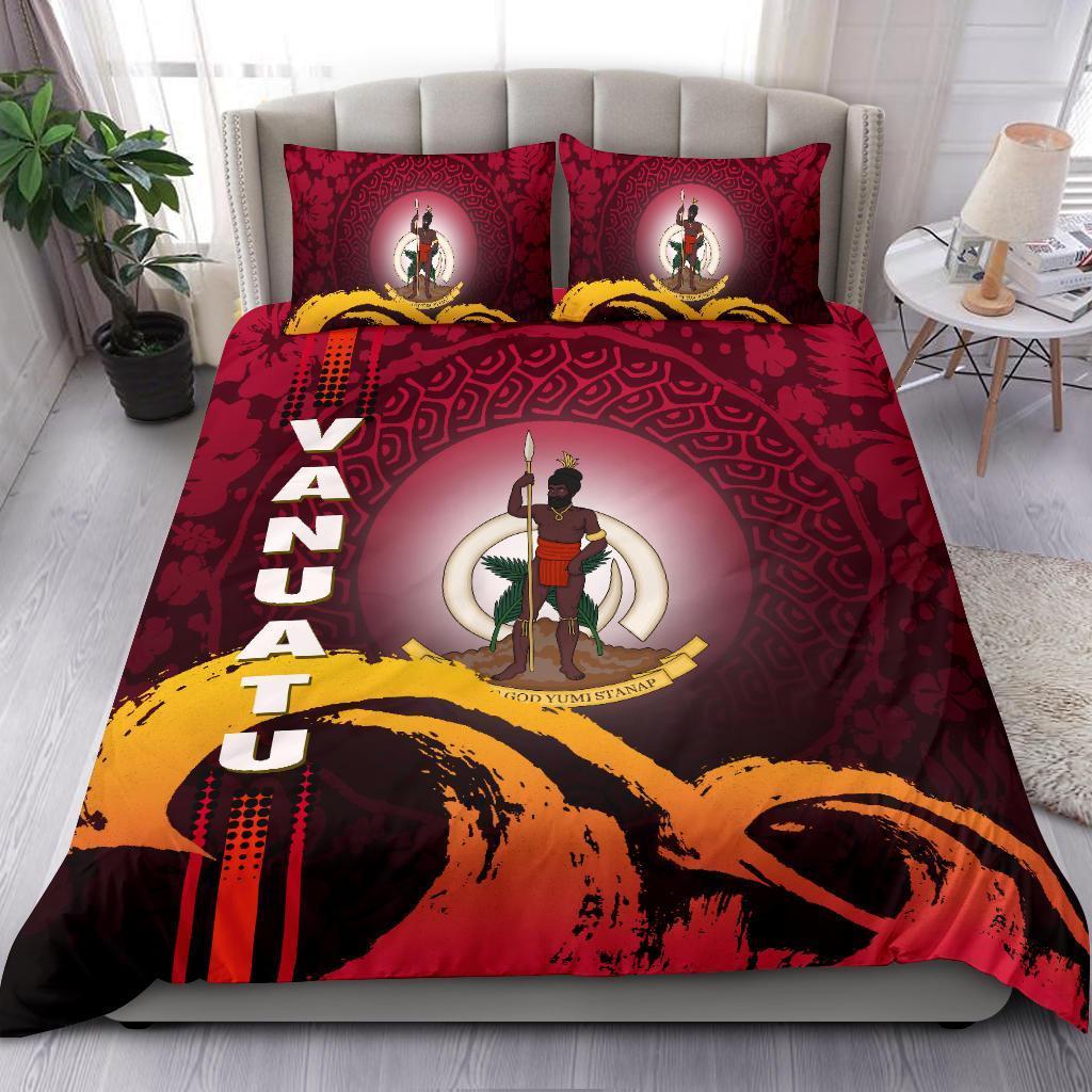 Vanuatu Bedding Set - Wave And Hibiscus Red - Vibe Hoodie Shop