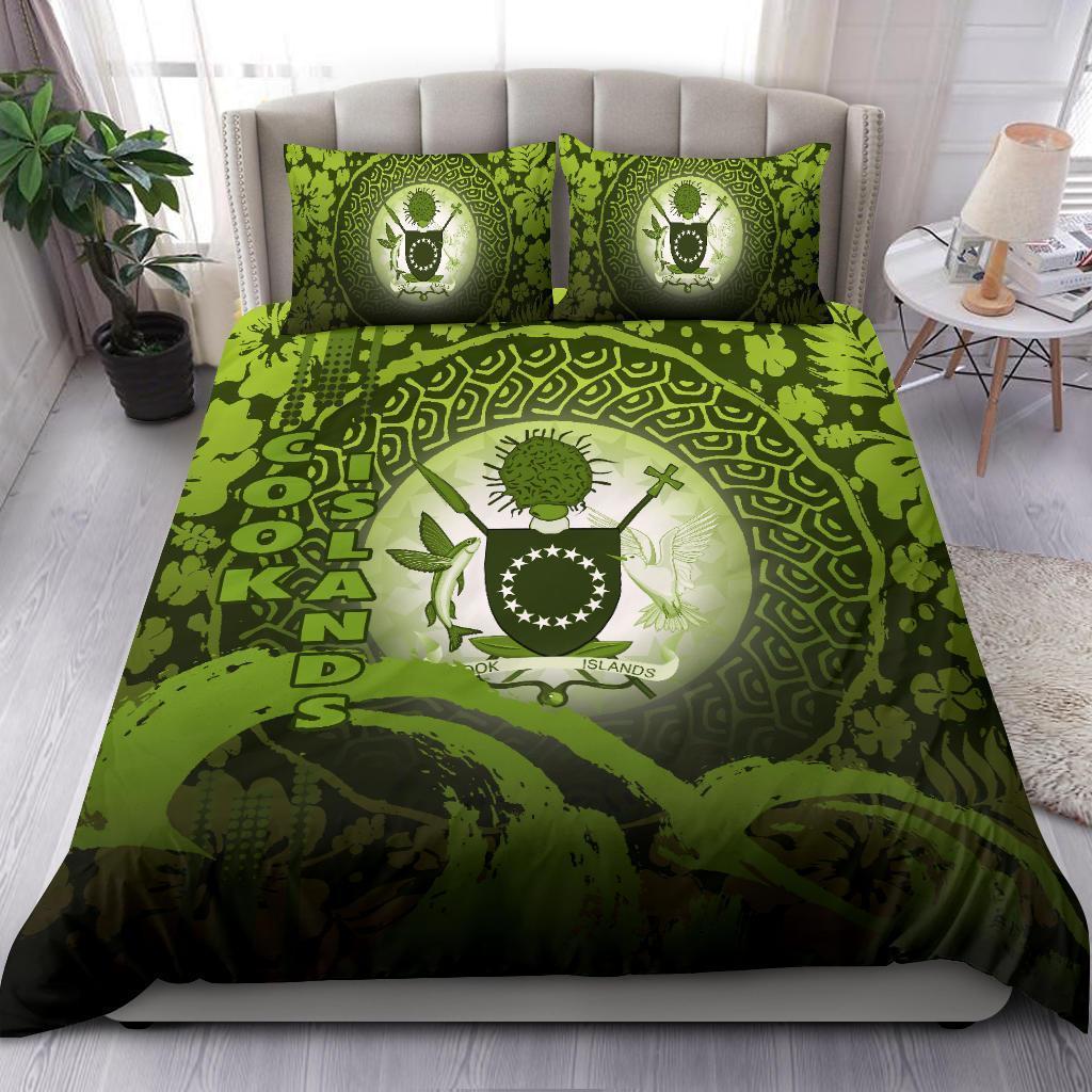 Cook Islands Bedding Set - Wave And Hibiscus Green - Vibe Hoodie Shop