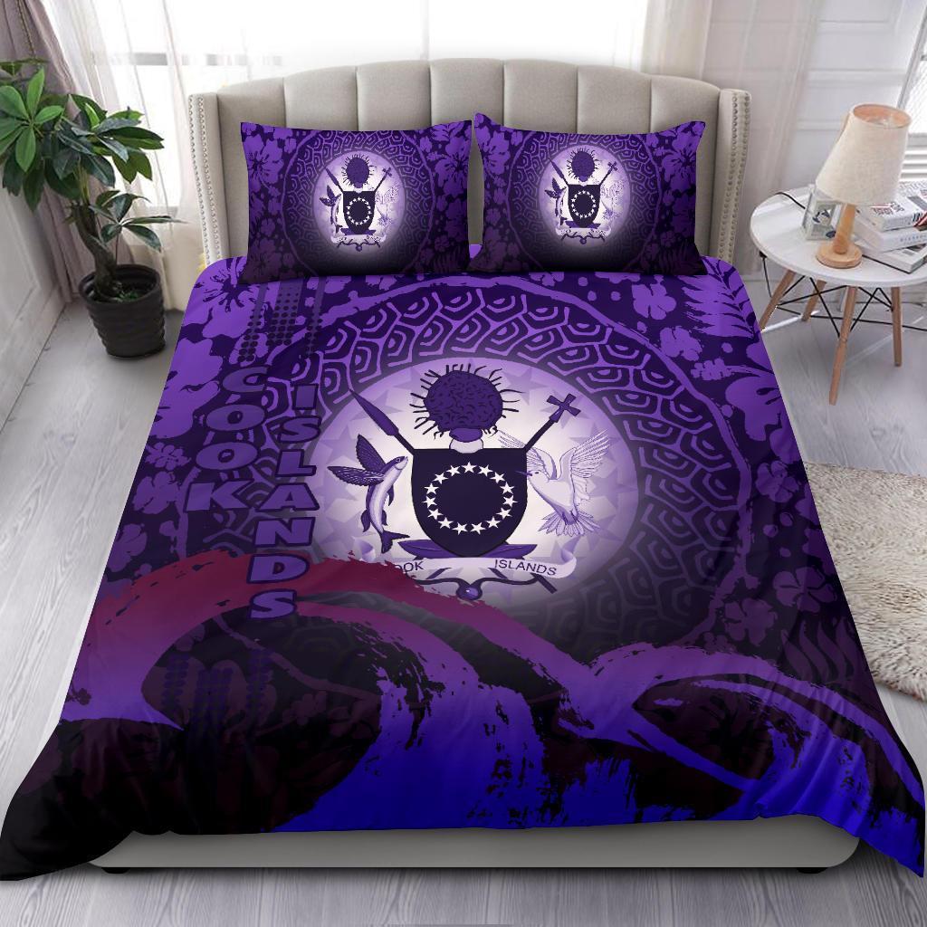 Cook Islands Bedding Set - Wave And Hibiscus Purple - Vibe Hoodie Shop