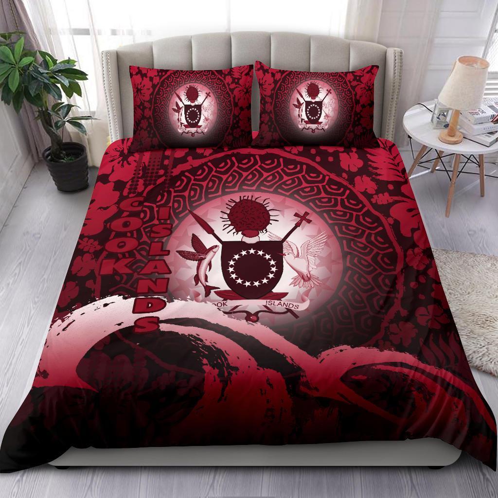 Cook Islands Bedding Set - Wave And Hibiscus Red - Vibe Hoodie Shop