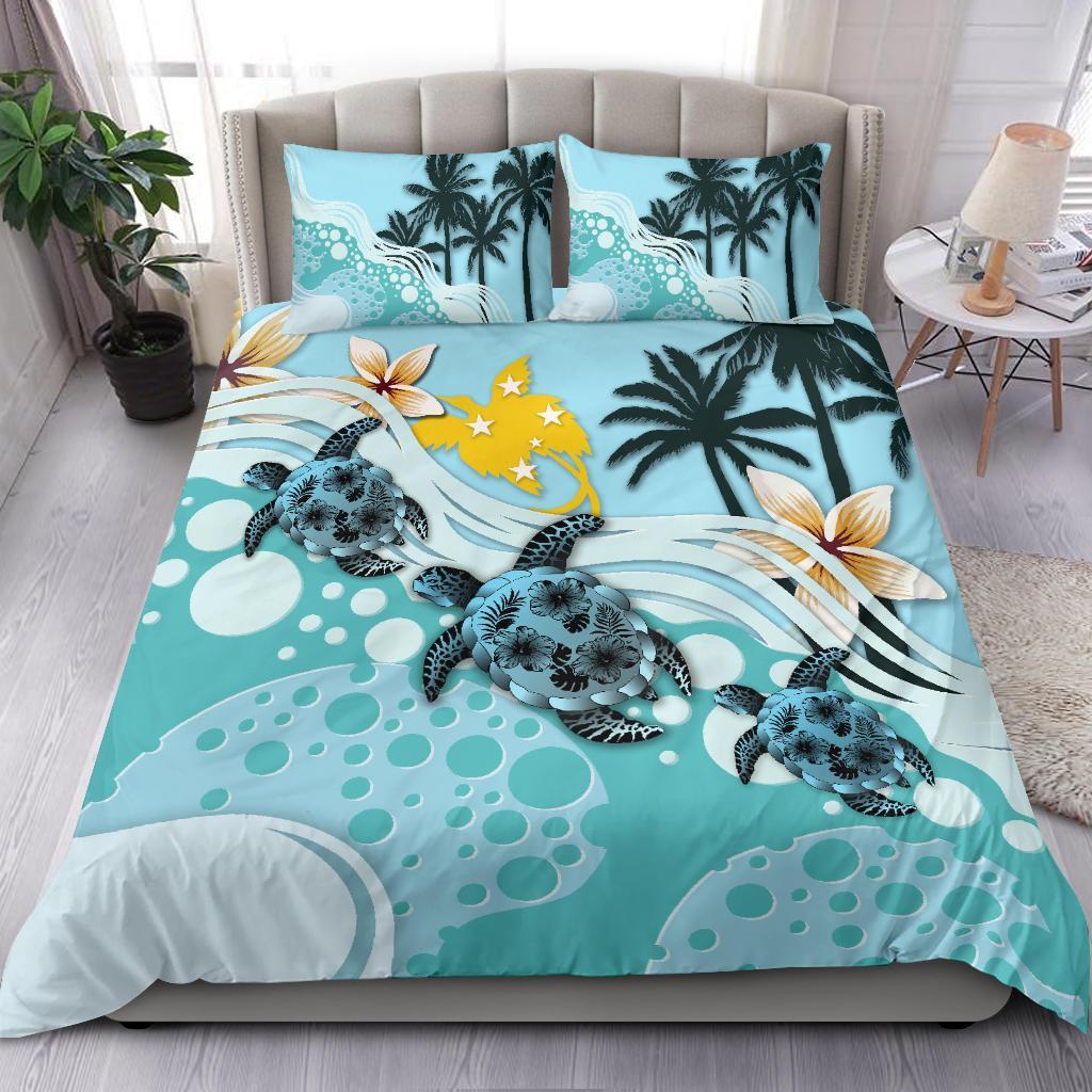 Papua New Guinea Bedding Set - Blue Turtle Hibiscus - Vibe Hoodie Shop