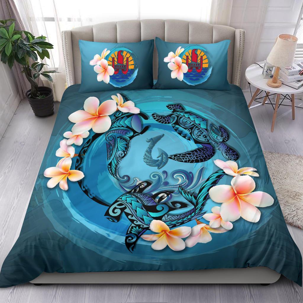 Tahiti Bedding Set - Blue Plumeria Animal Tattoo - Vibe Hoodie Shop