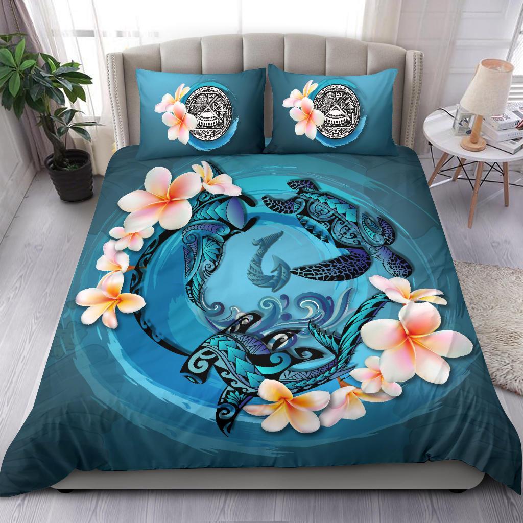 American Samoa Bedding Set - Blue Plumeria Animal Tattoo - Vibe Hoodie Shop