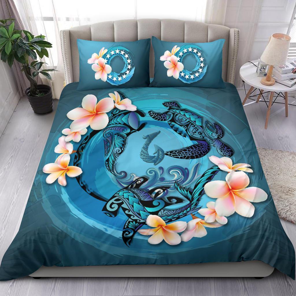 Cook Islands Bedding Set - Blue Plumeria Animal Tattoo - Vibe Hoodie Shop