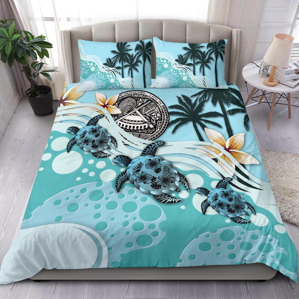 American Samoa Bedding Set - Blue Turtle Hibiscus - Vibe Hoodie Shop