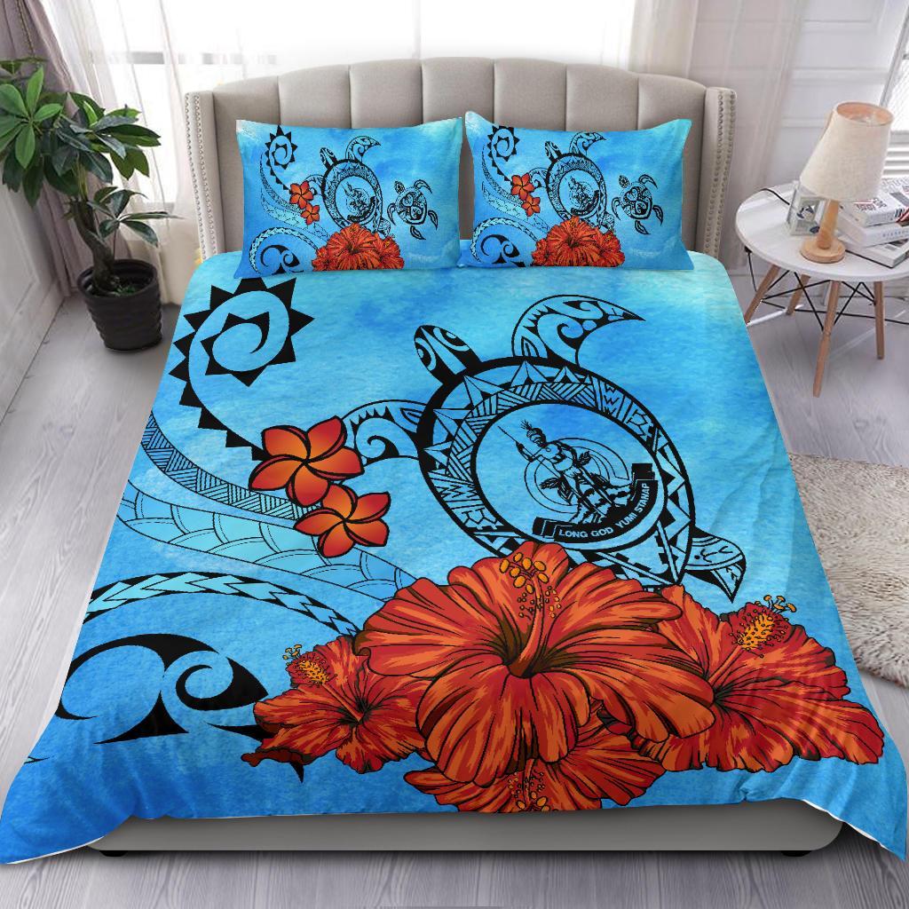 Vanuatu Coat Of Arms Poly Sea Background Bedding Set - Vibe Hoodie Shop