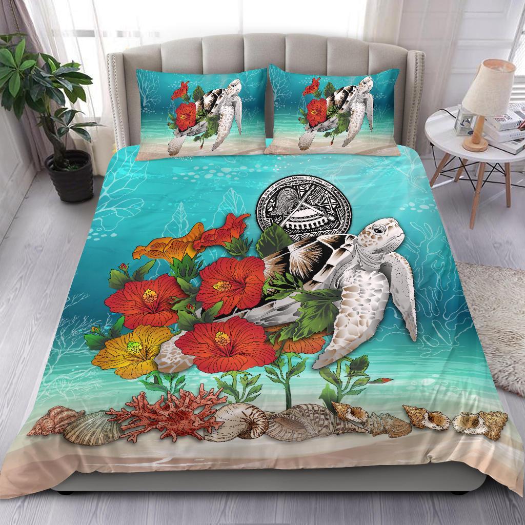 American Samoa Bedding Set - Ocean Turtle Hibiscus - Vibe Hoodie Shop