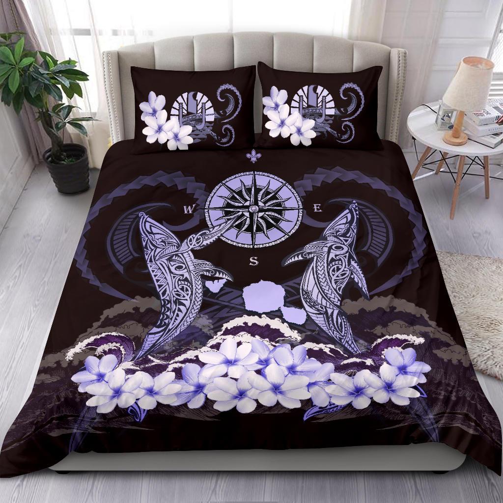 Tahiti Bedding Set - Shark Polynesia Compass Plumeria Purple - Vibe Hoodie Shop