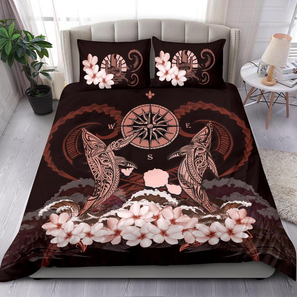 Tahiti Bedding Set - Shark Polynesia Compass Plumeria Pink - Vibe Hoodie Shop