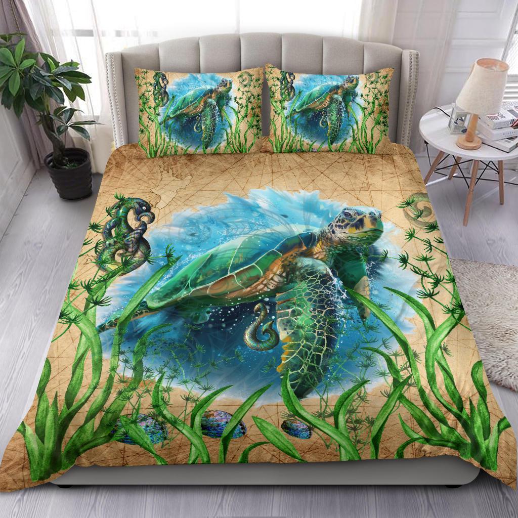 New Zealand Bedding Set Turtle Manaia Maori Vintage - Vibe Hoodie Shop