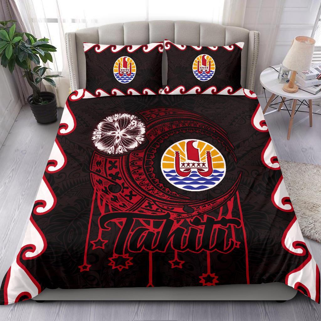 Tahiti Bedding Set French Polynesian Coat of Arms Tribal Style Red Version - Vibe Hoodie Shop