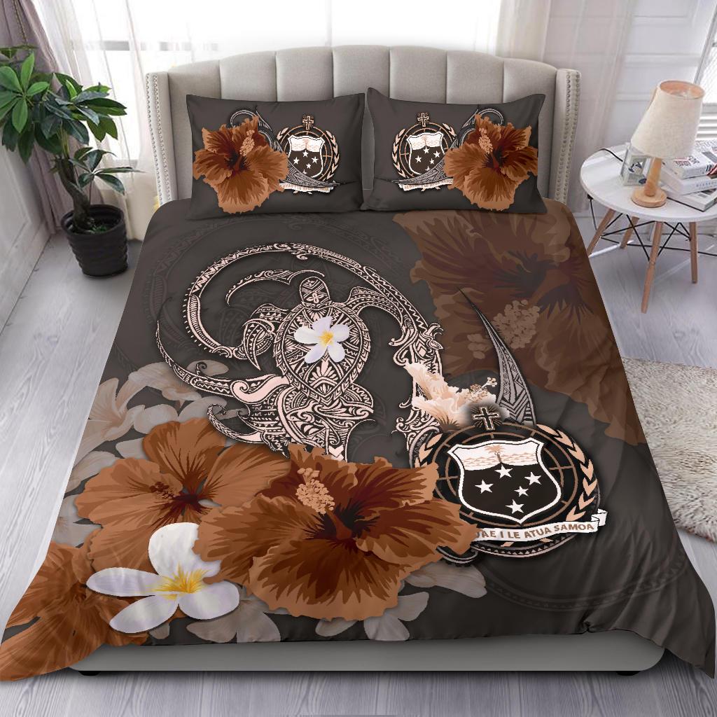 Samoa Bedding Set - Hibiscus Turtle Tribal Brown - Vibe Hoodie Shop