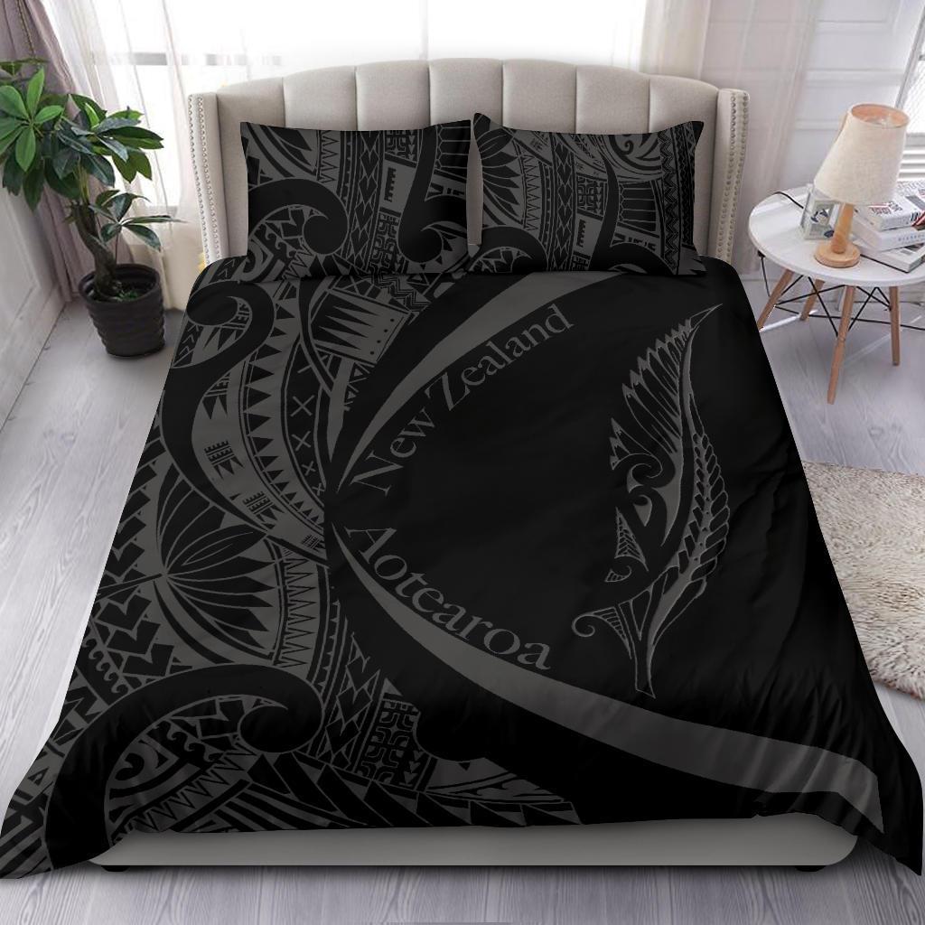 New Zealand Silver Fern Bedding Set Maori Tattoo Circle Style - Vibe Hoodie Shop