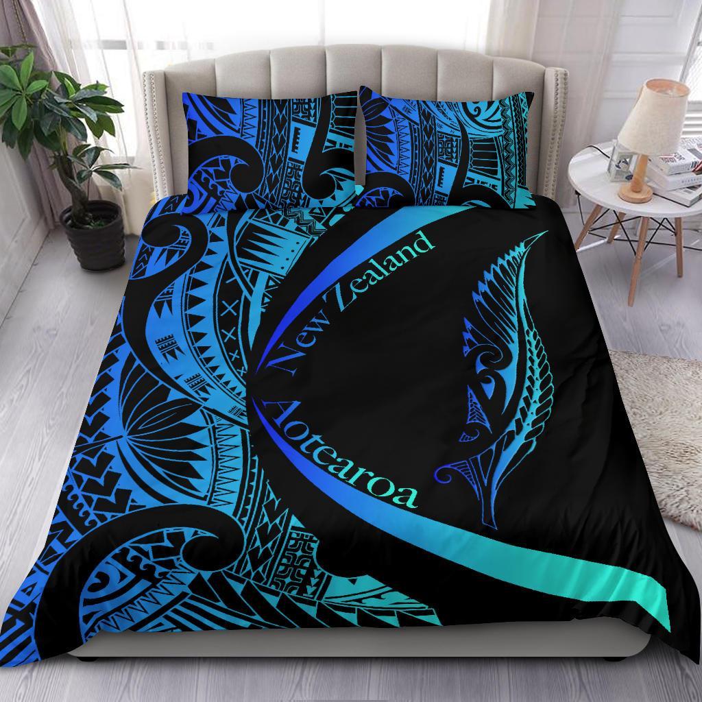 New Zealand Silver Fern Bedding Set Maori Tattoo Circle Style - Blue - Vibe Hoodie Shop