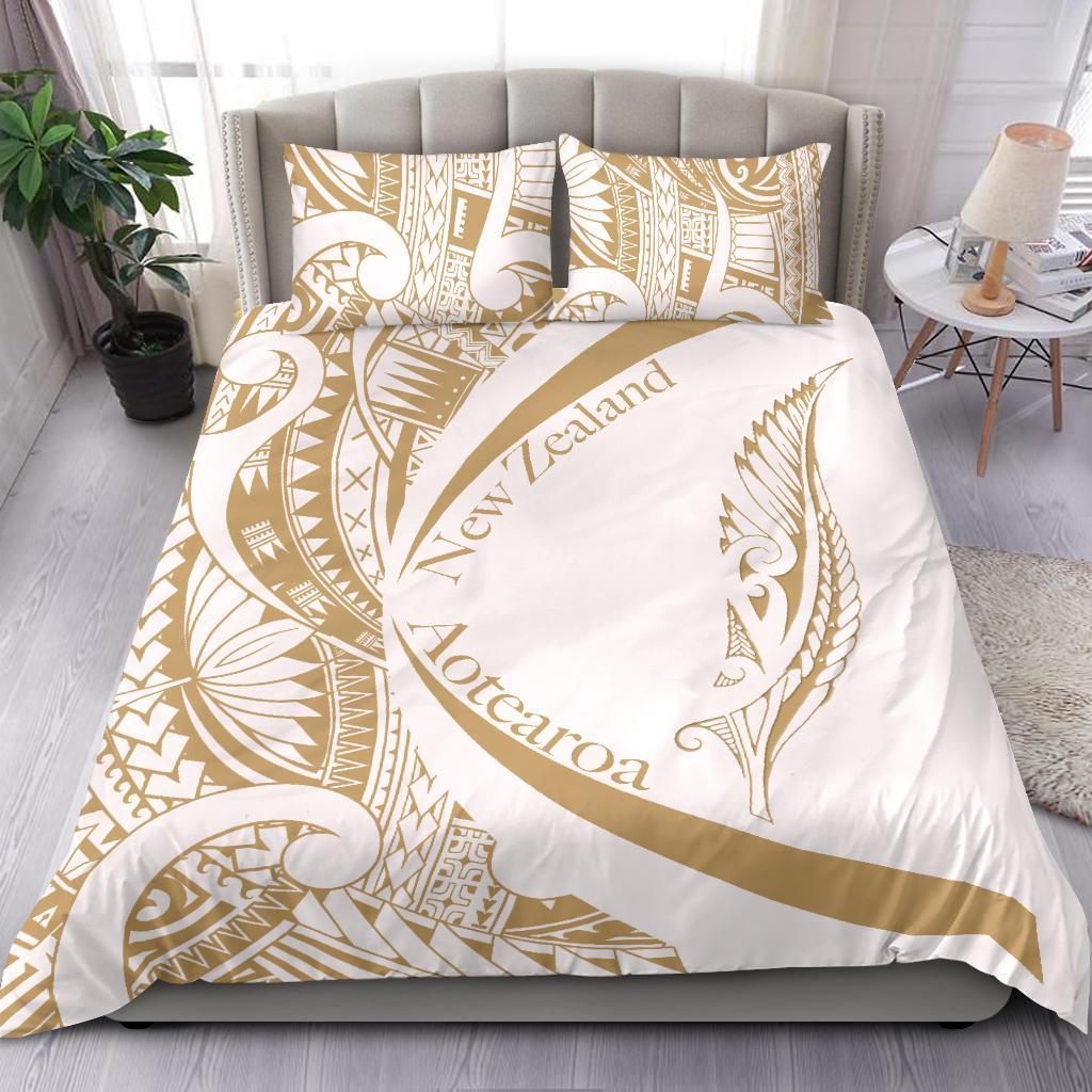 New Zealand Silver Fern Bedding Set Maori Tattoo Circle Style - White - Vibe Hoodie Shop