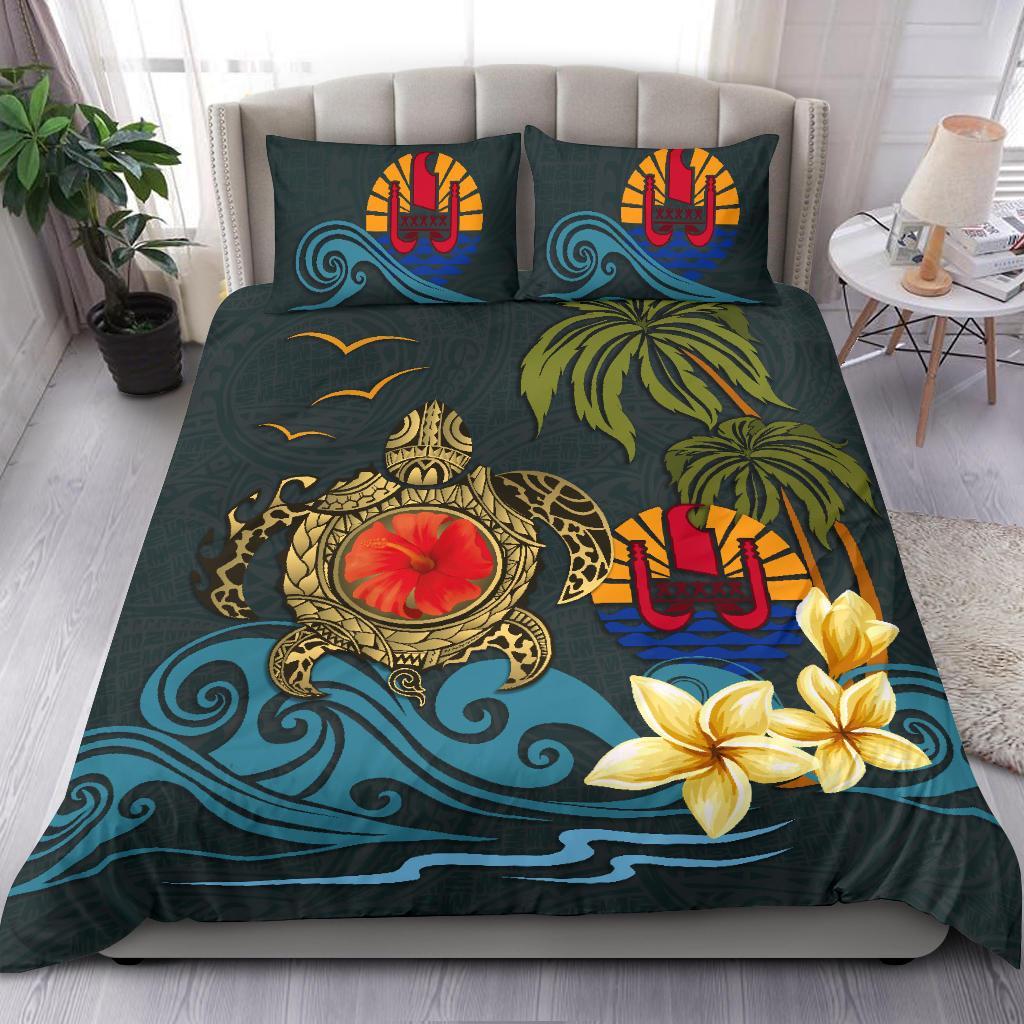 Tahiti Bedding Set - Coat Of Arm Turtle Hibiscus - Vibe Hoodie Shop