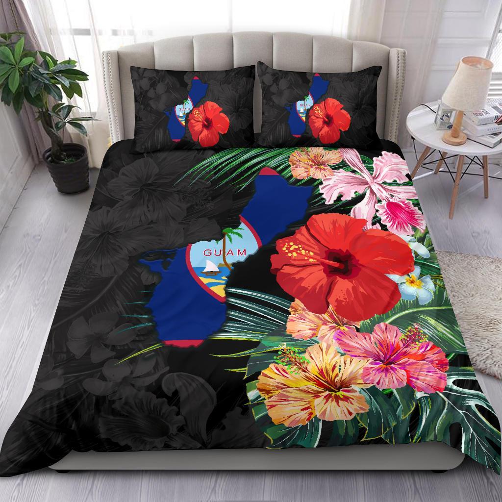 Guam Map - Hibiscus Bedding Set - Vibe Hoodie Shop