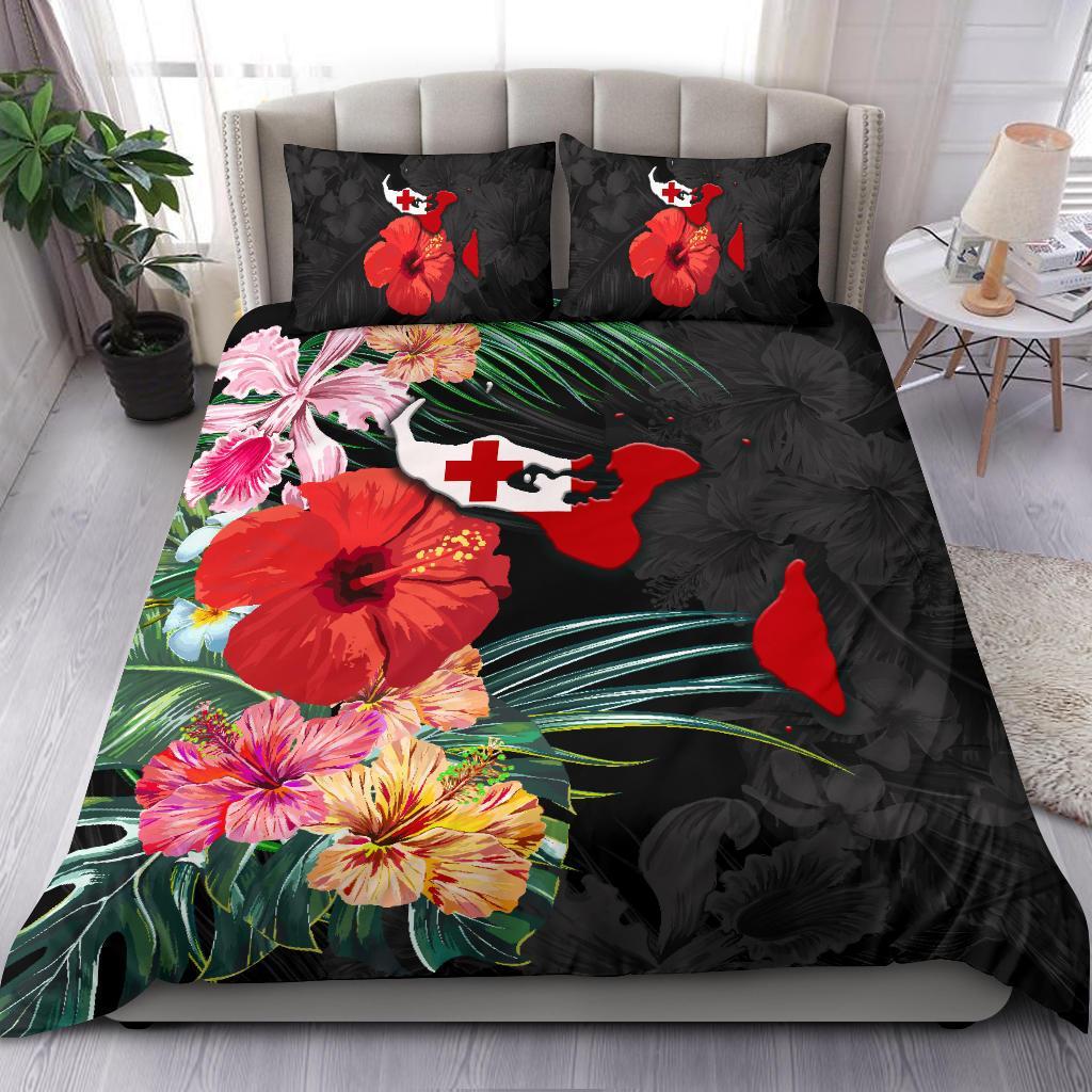 Tonga Map - Hibiscus Bedding Set - Vibe Hoodie Shop