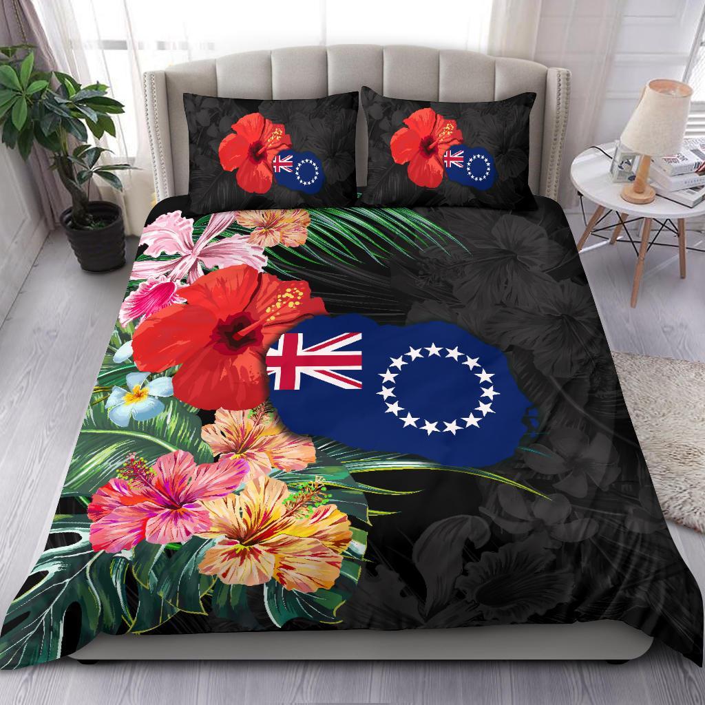 Cook Islands Map - Hibiscus Bedding Set - Vibe Hoodie Shop