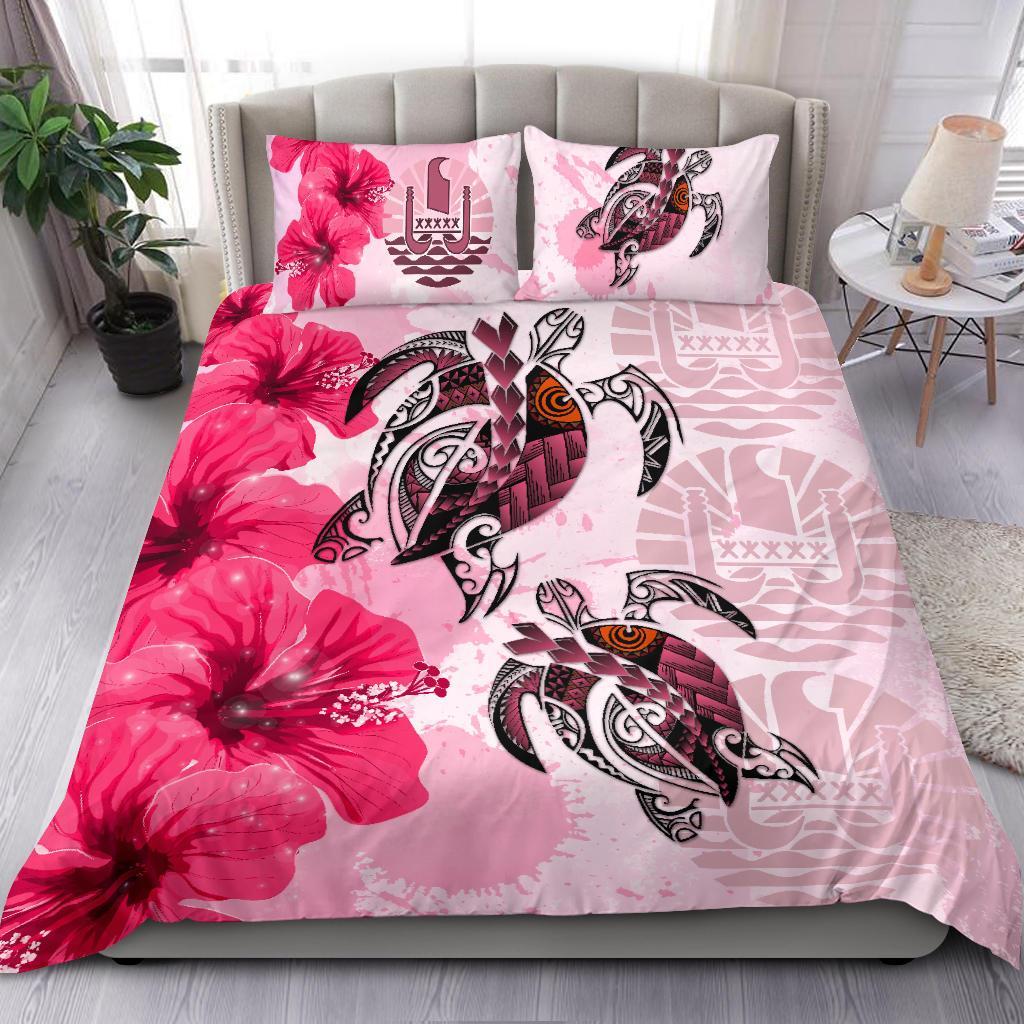 Tahiti Bedding Set - Polynesia Turtle Hibiscus Pink - Vibe Hoodie Shop