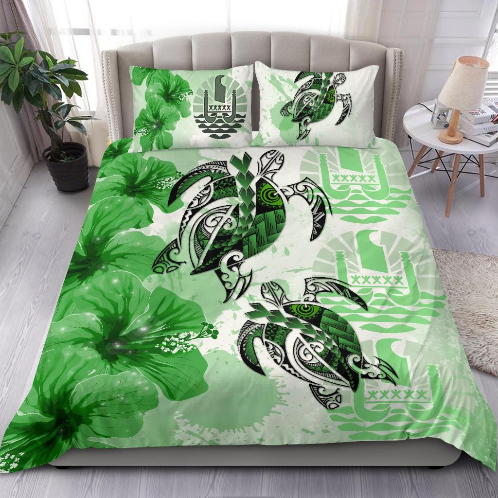 Tahiti Bedding Set - Polynesia Turtle Hibiscus Green - Vibe Hoodie Shop