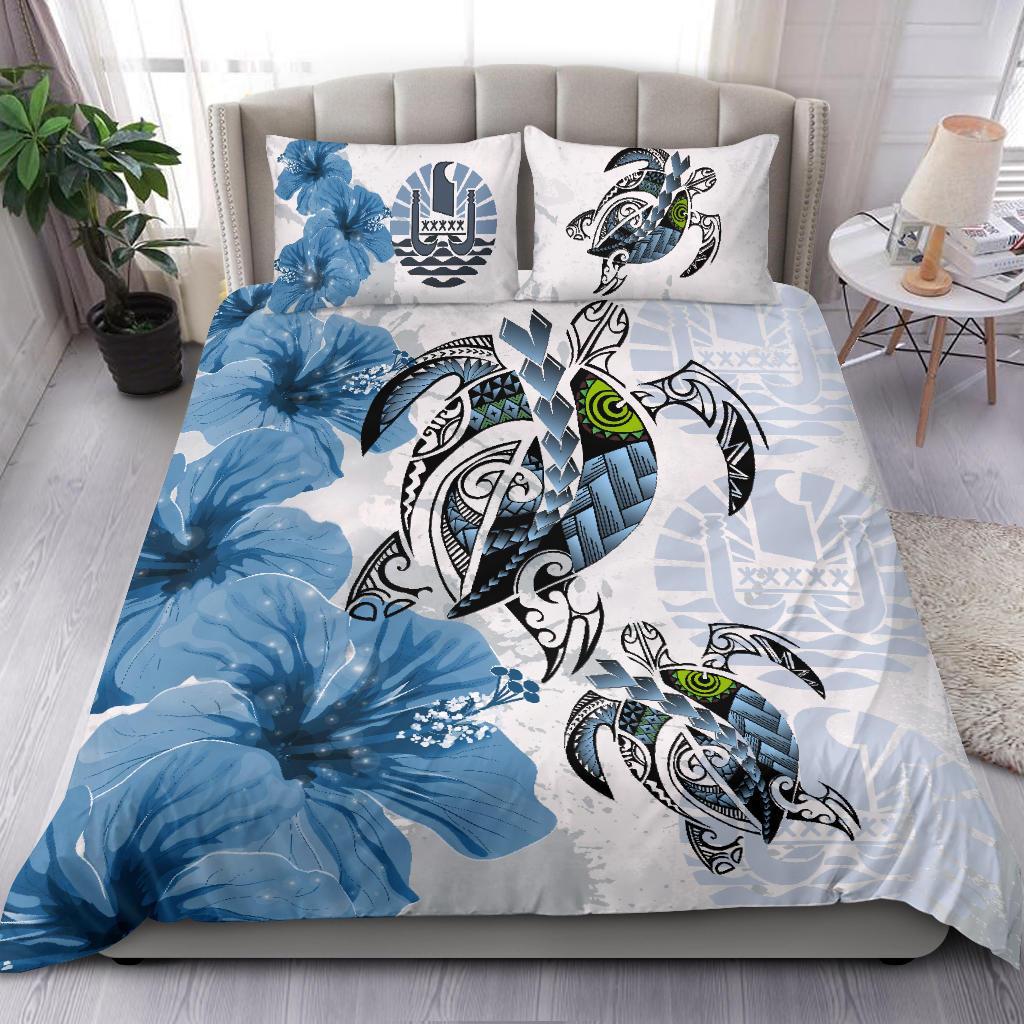 Tahiti Bedding Set - Polynesia Turtle Hibiscus Blue - Vibe Hoodie Shop