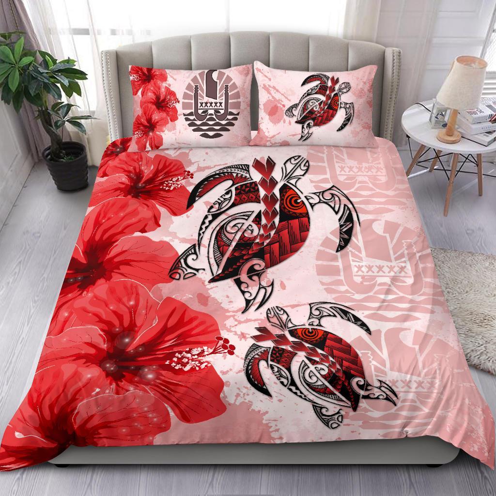 Tahiti Bedding Set - Polynesia Turtle Hibiscus Red - Vibe Hoodie Shop