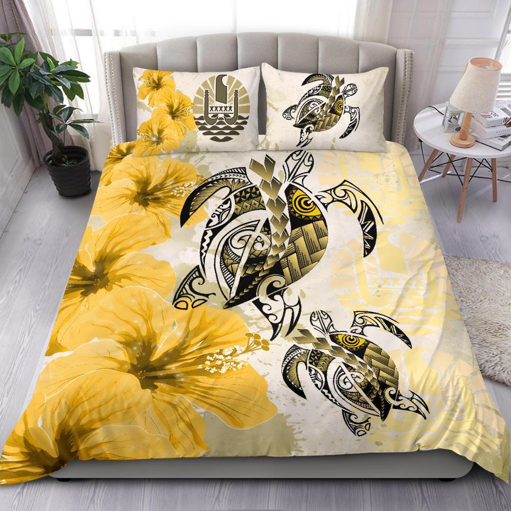 Tahiti Bedding Set - Polynesia Turtle Hibiscus Yellow - Vibe Hoodie Shop