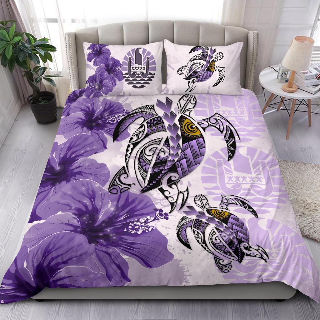 Tahiti Bedding Set - Polynesia Turtle Hibiscus Purple - Vibe Hoodie Shop