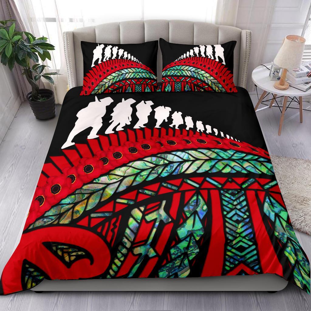 ANZAC New Zealand Bedding Set, Poppies Lest We Forget Maori Duvet Cover Soldiers Paua - Vibe Hoodie Shop