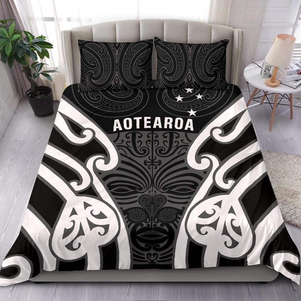 Aotearoa Bedding Set Maori Moko Black White - Vibe Hoodie Shop