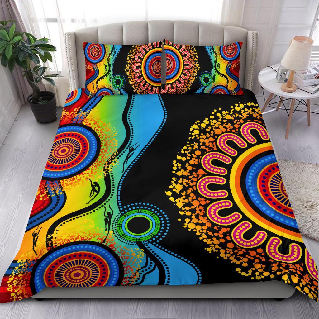 Aboriginal Bedding Set, Dot Painting Indigenous Circle Patterns Blue Dream - Vibe Hoodie Shop