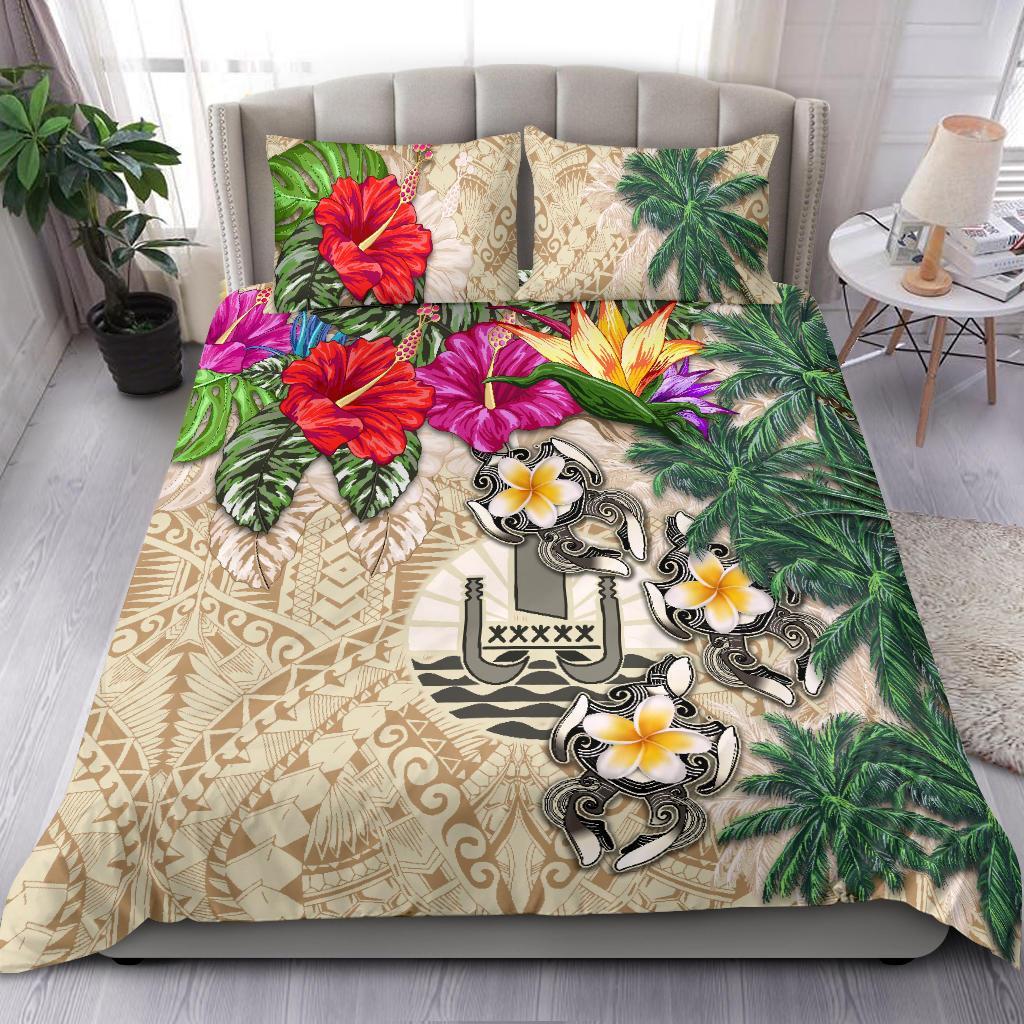 Tahiti Bedding Set - Hibiscus Turtle Tattoo Beige - Vibe Hoodie Shop