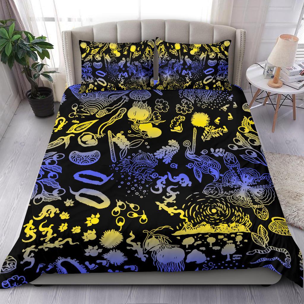 Aboriginal Bedding Set, Lizard Snakes Australian Animals Golden Wattle - Vibe Hoodie Shop