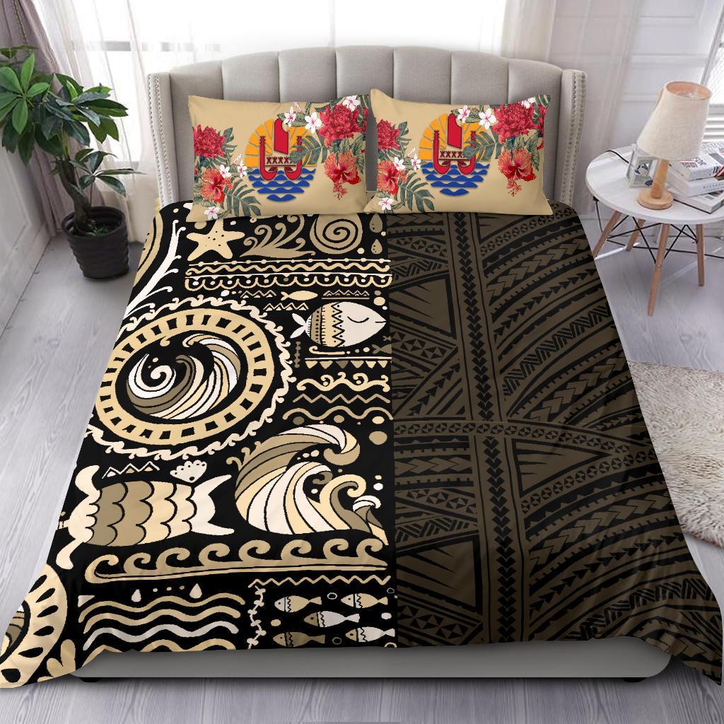 Tahiti Bedding Set - Gold Polynesian Hibiscus Tribal Style - Vibe Hoodie Shop