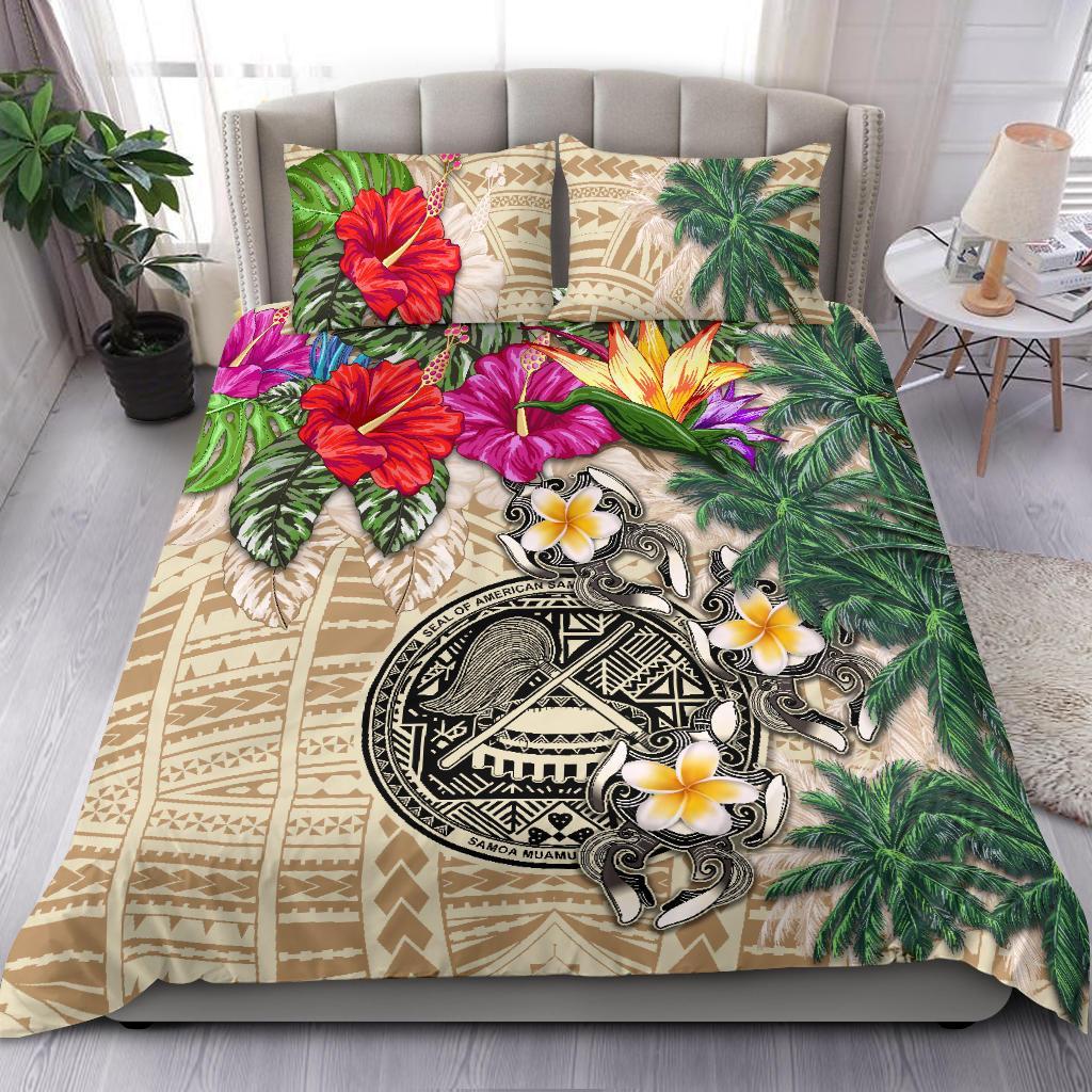 American Samoa Bedding Set - Hibiscus Turtle Tattoo Beige - Vibe Hoodie Shop