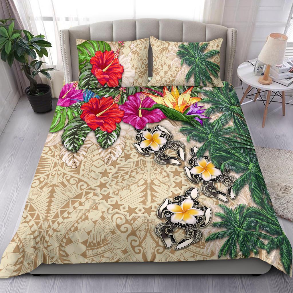 Cook Islands Bedding Set - Hibiscus Turtle Tattoo Beige - Vibe Hoodie Shop