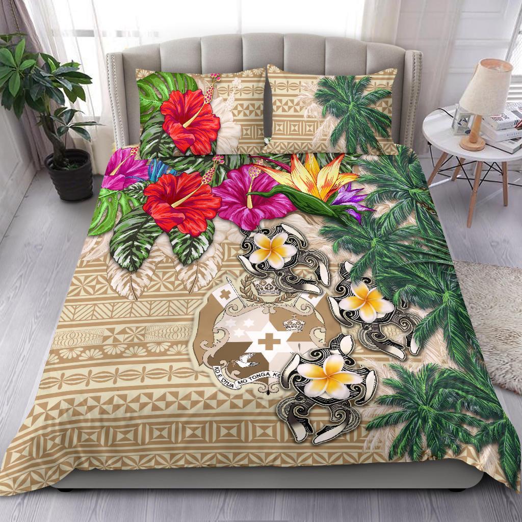 Tonga Bedding Set - Hibiscus Turtle Tattoo Beige - Vibe Hoodie Shop