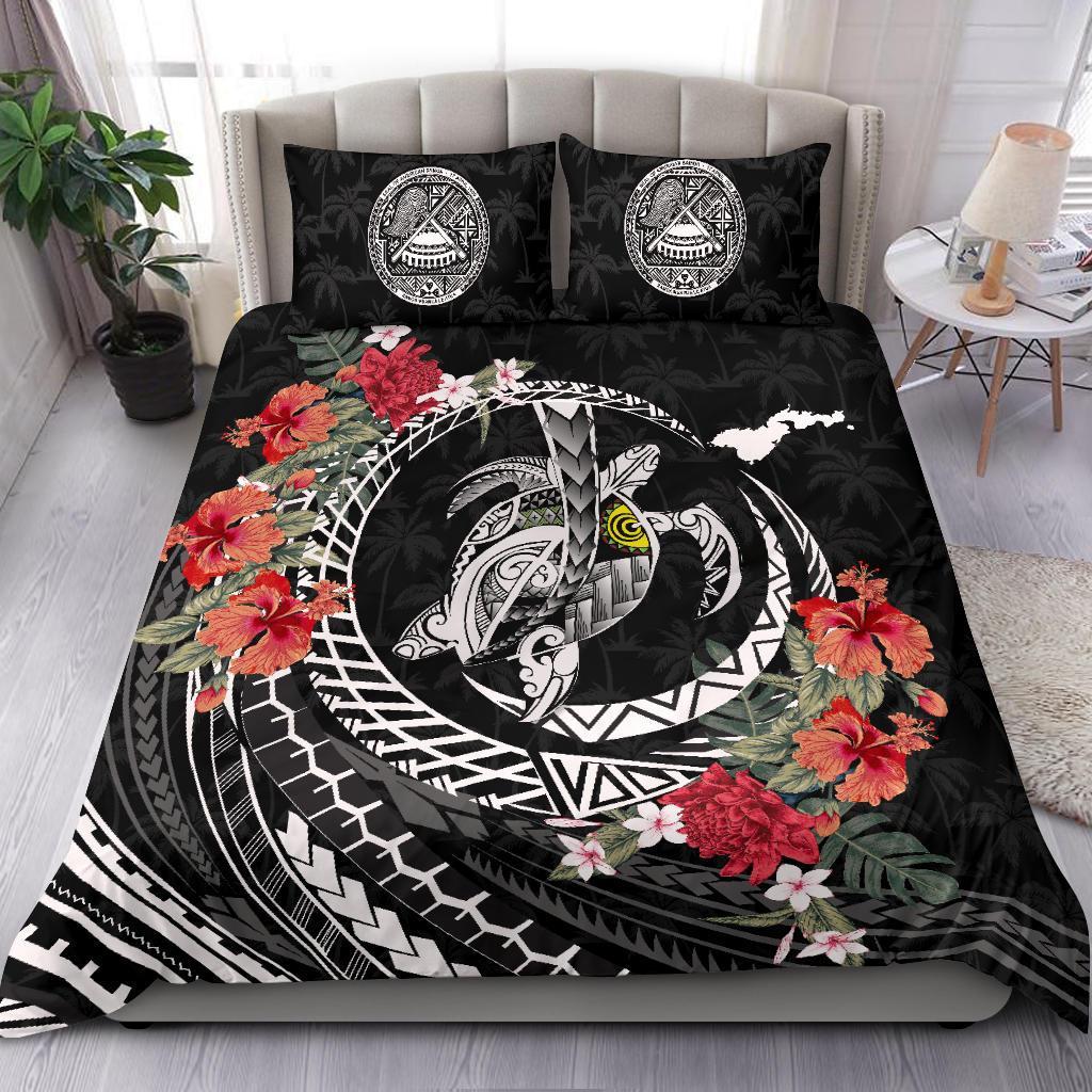 American Samoa Bedding Set - Polynesia Map Turtle Hibiscus - Vibe Hoodie Shop