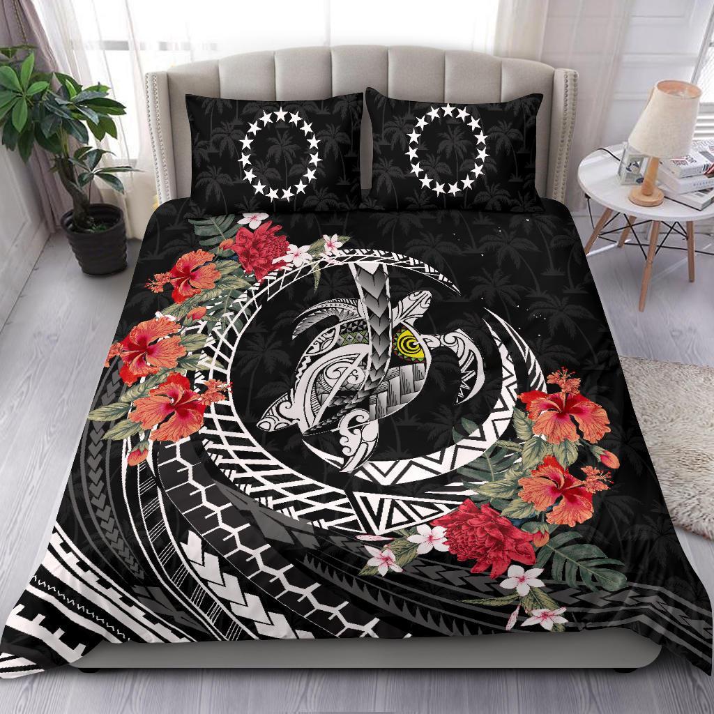 Cook Islands Bedding Set - Polynesia Map Turtle Hibiscus - Vibe Hoodie Shop