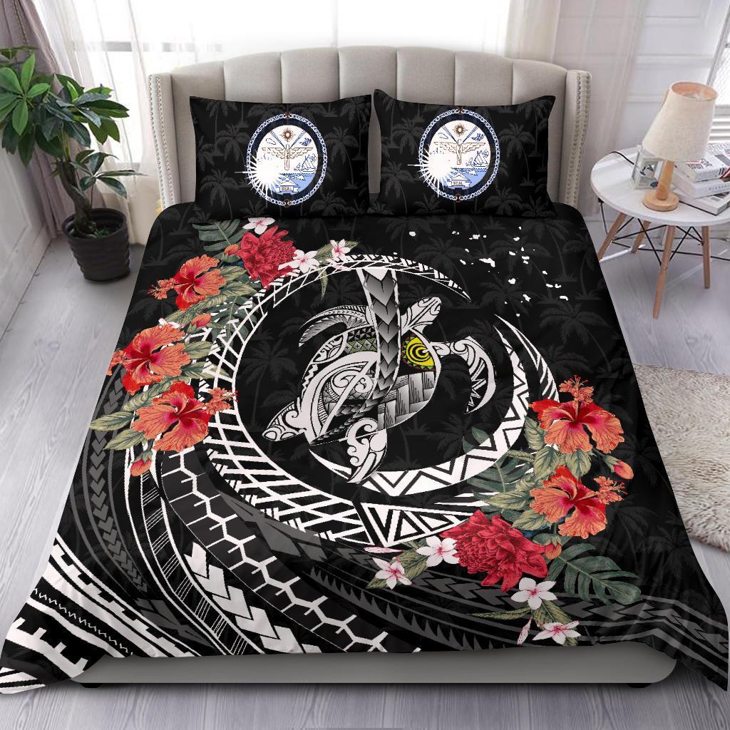 Marshall Islands Bedding Set - Polynesia Map Turtle Hibiscus - Vibe Hoodie Shop