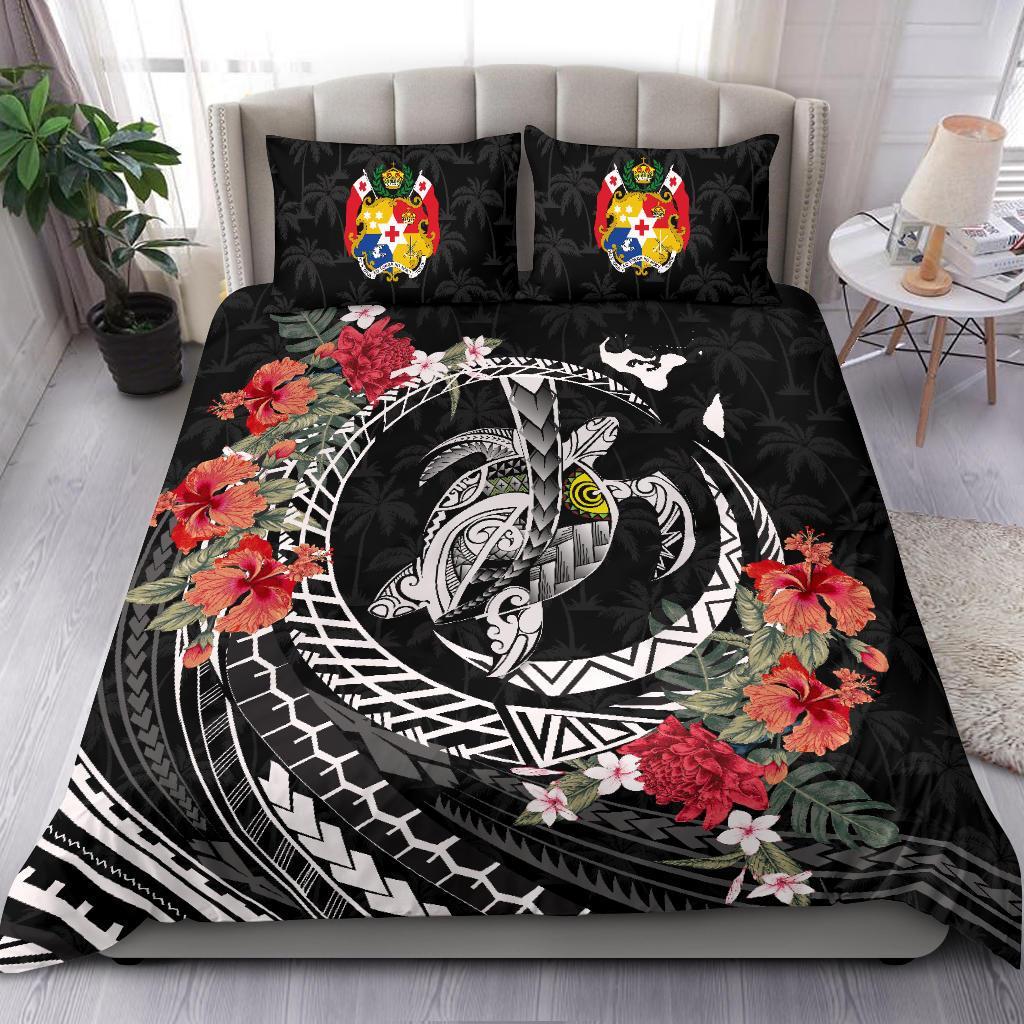 Tonga Bedding Set - Polynesia Map Turtle Hibiscus - Vibe Hoodie Shop